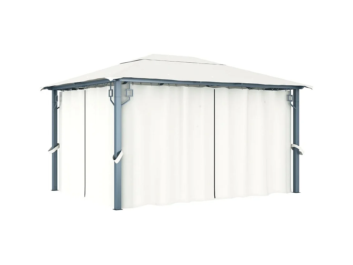 Tonnelle avec rideau et lumières LED 4x3 m Crème Aluminium