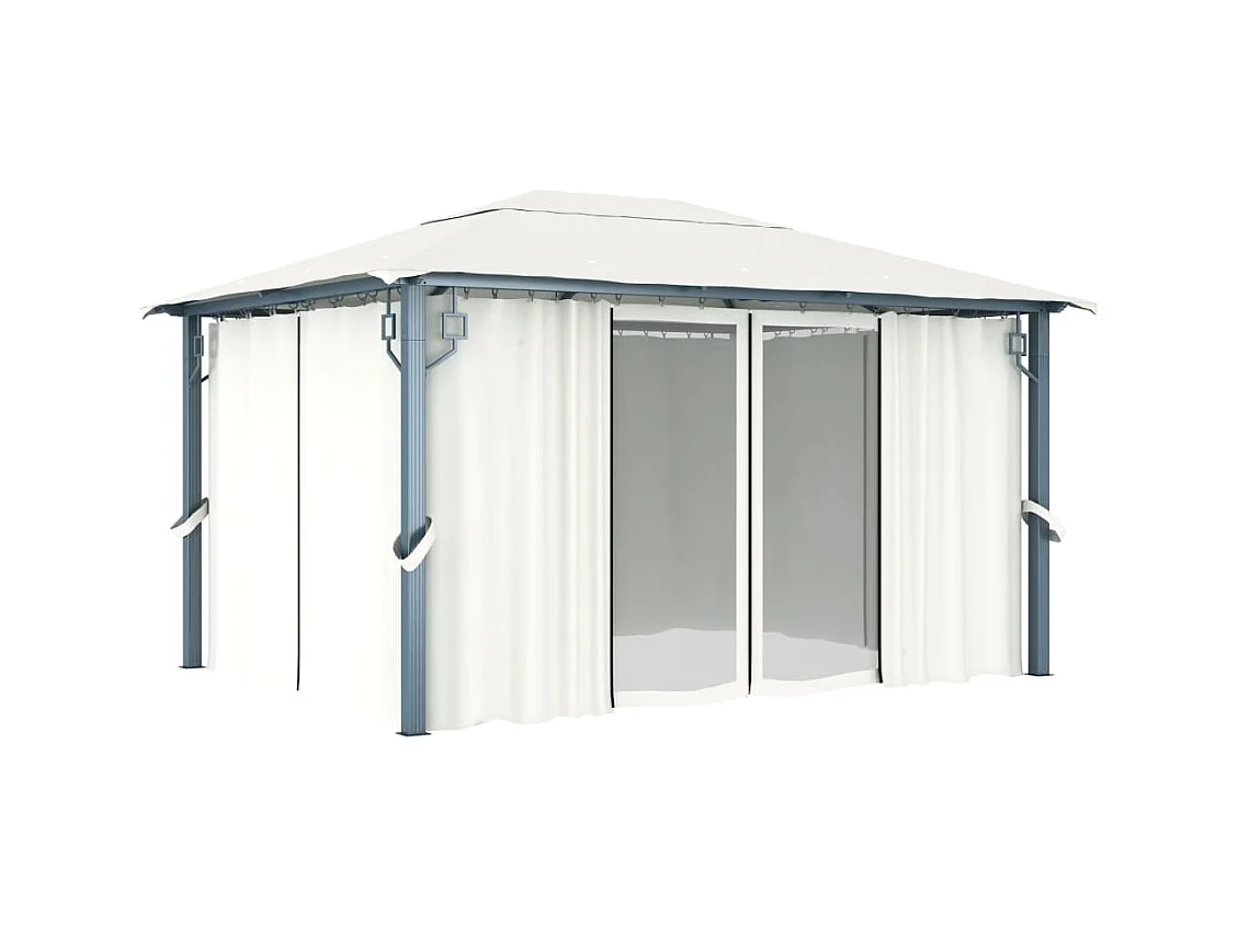 Tonnelle avec rideau et lumières LED 4x3 m Crème Aluminium