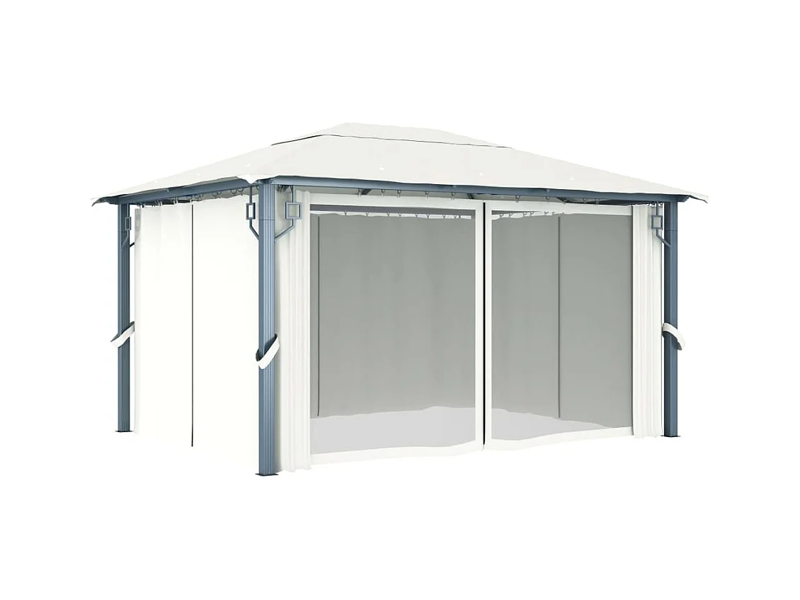 Tonnelle avec rideau et lumières LED 4x3 m Crème Aluminium