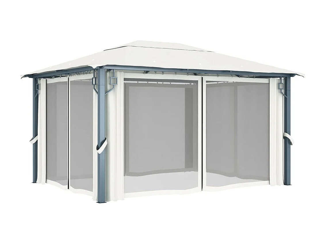 Tonnelle avec rideau et lumières LED 4x3 m Crème Aluminium