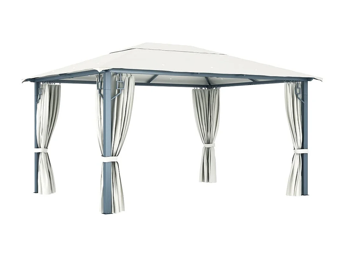 Tonnelle avec rideau et lumières LED 4x3 m Crème Aluminium