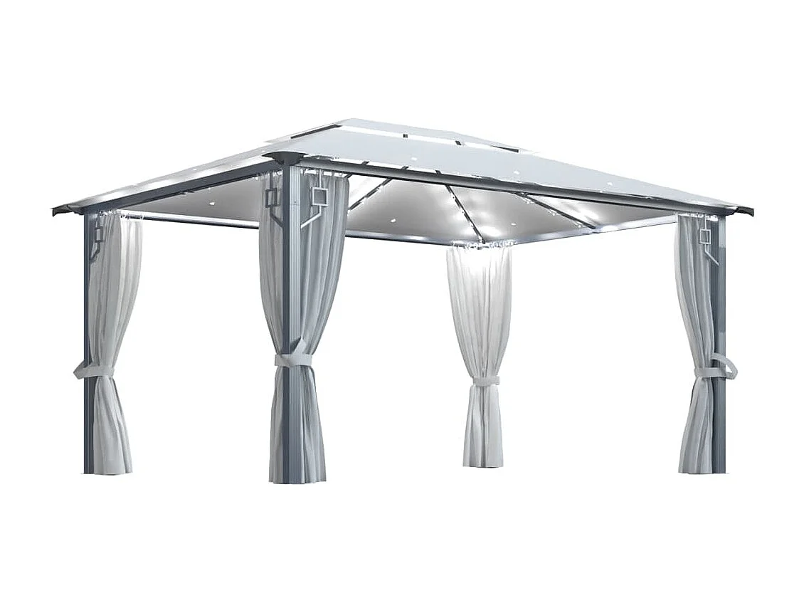 Tonnelle avec rideau et lumières LED 4x3 m Crème Aluminium