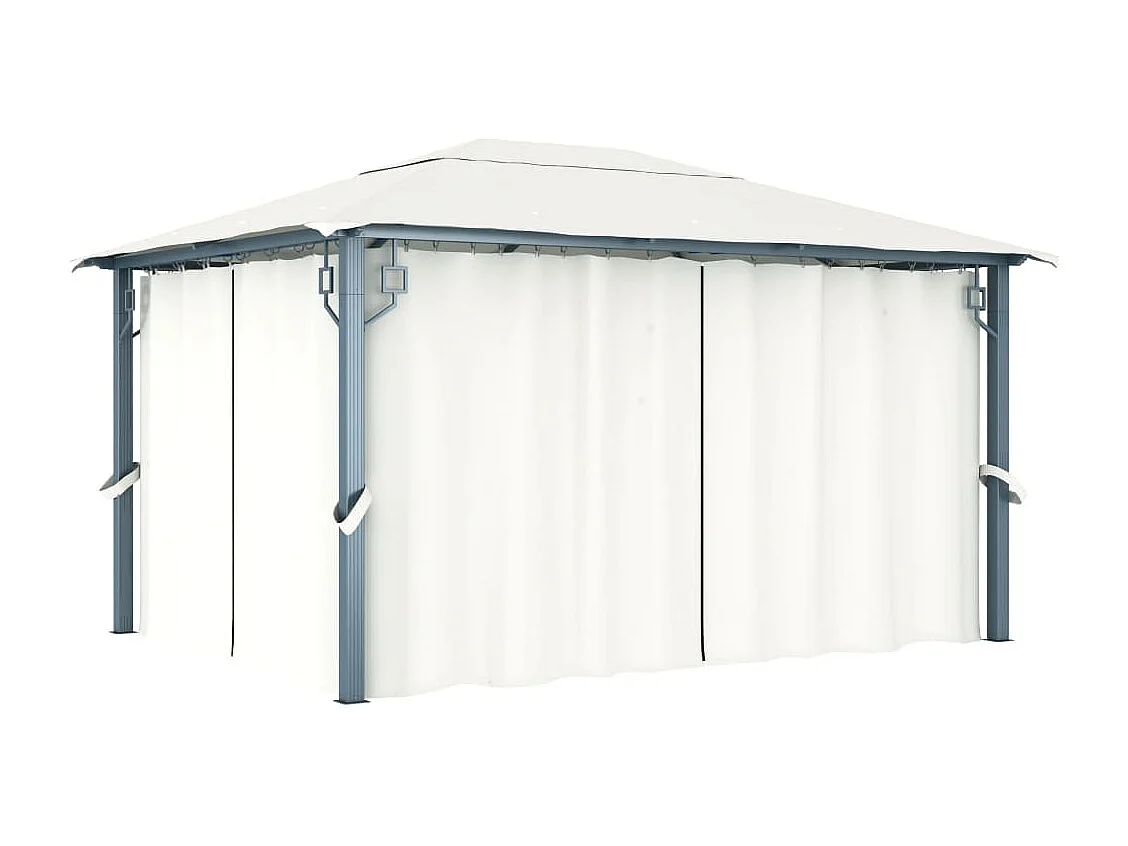Tonnelle avec rideau et lumières LED 4x3 m Crème Aluminium