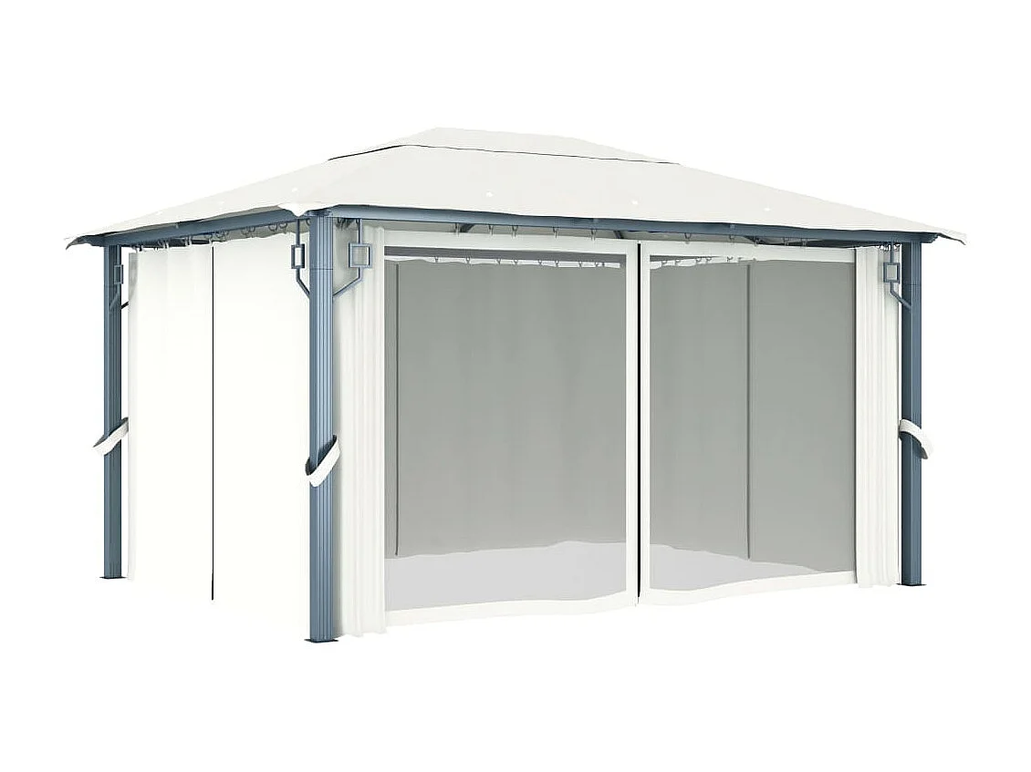 Tonnelle avec rideau et lumières LED 4x3 m Crème Aluminium