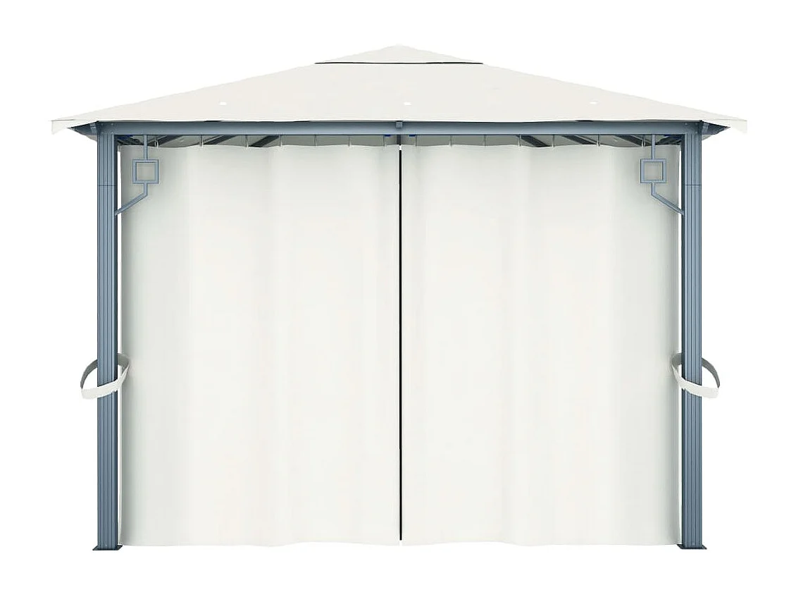 Tonnelle avec rideau et lumières LED 4x3 m Crème Aluminium