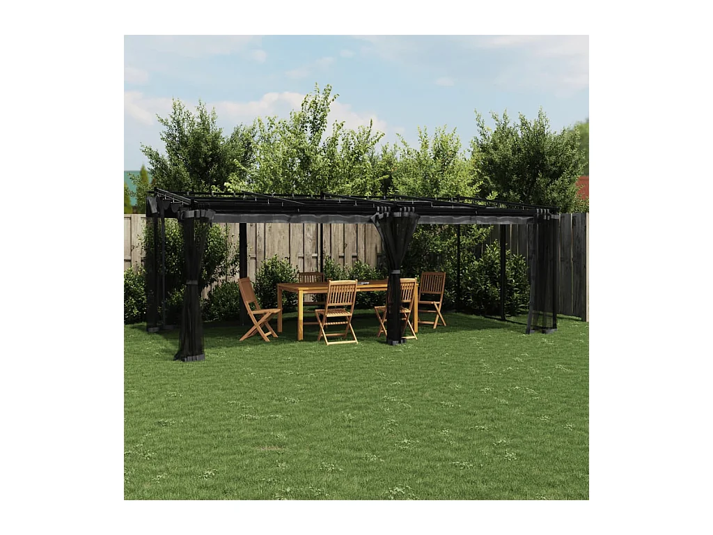 Cenador con paredes de malla antracita 6x3 m acero