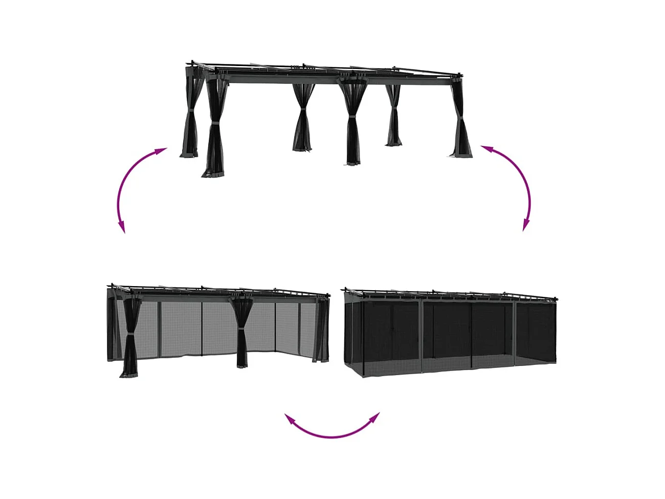 Cenador con paredes de malla antracita 6x3 m acero