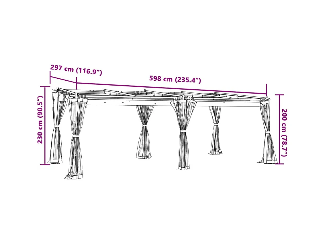 Cenador con paredes de malla antracita 6x3 m acero