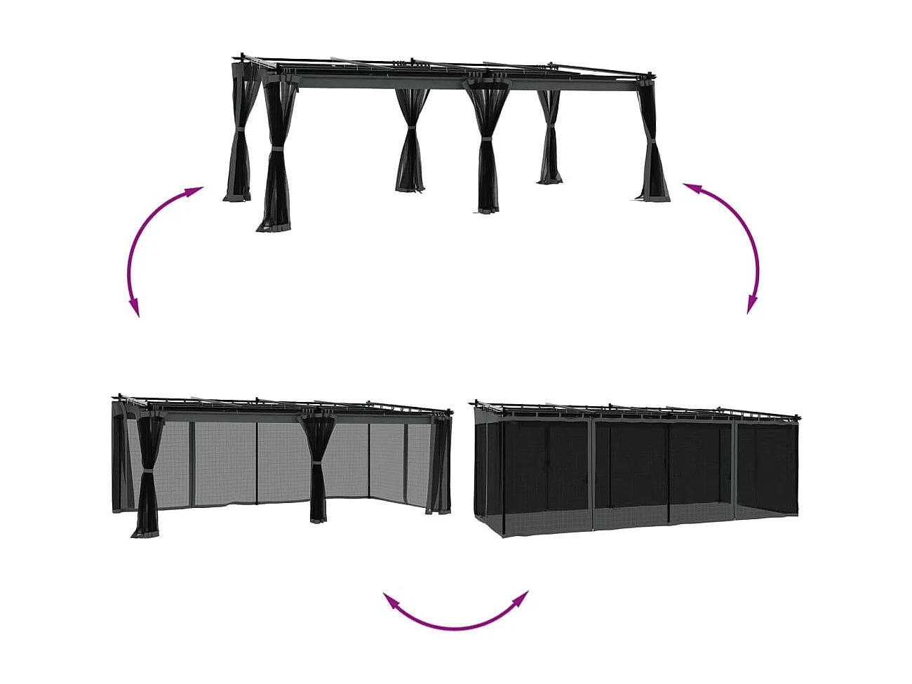 Gazebo con pareti in rete antracite 6x3 m acciaio
