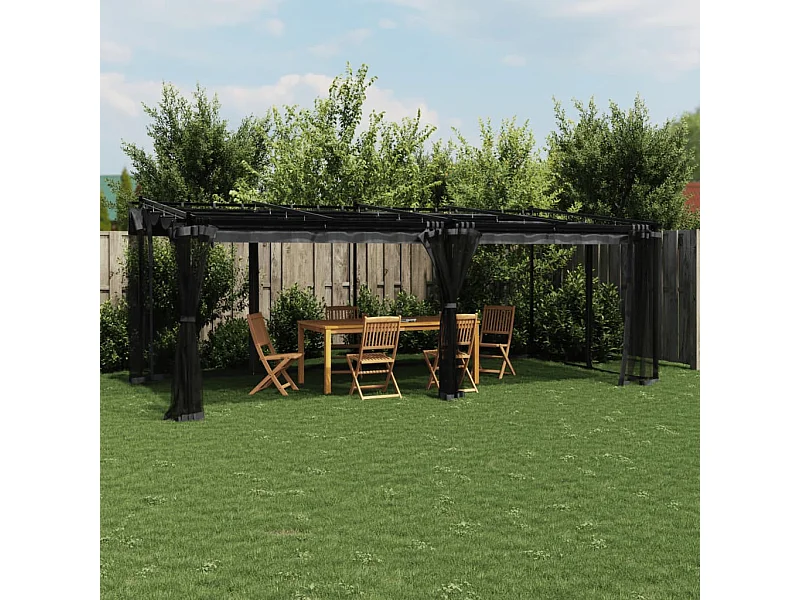 Gazebo con pareti in rete antracite 6x3 m acciaio