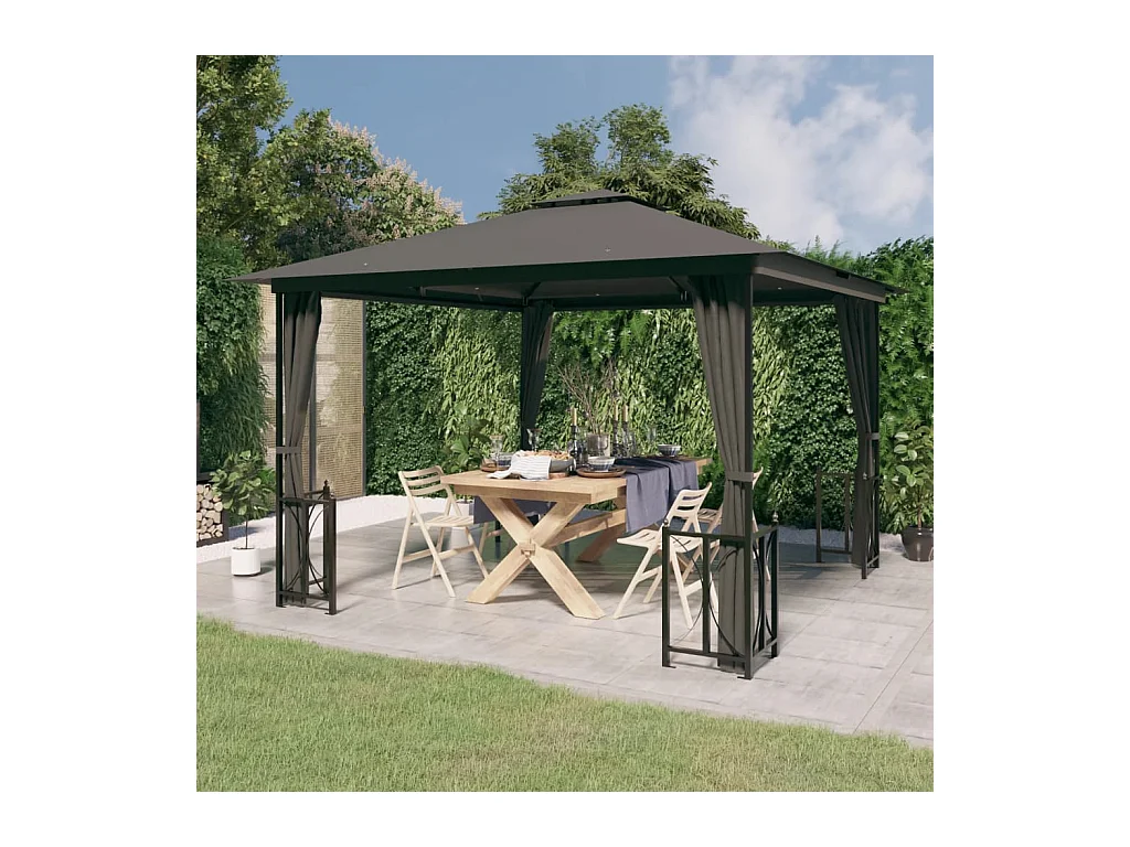 Cenador con paredes y doble techo 3x3 m Antracita