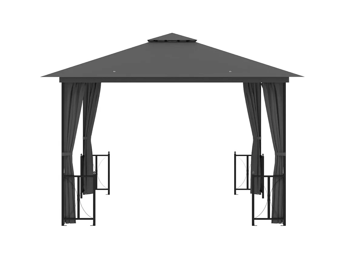Cenador con paredes y doble techo 3x3 m Antracita