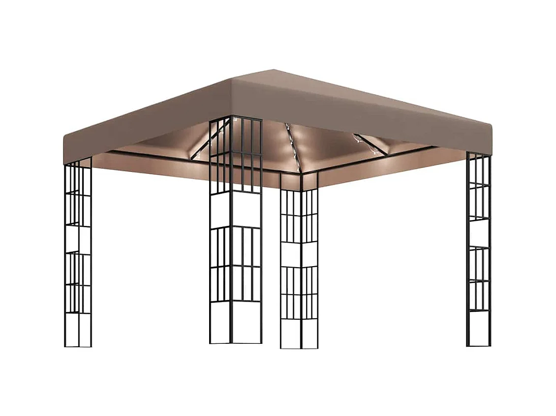Gazebo con ghirlanda luminosa a LED 3x3 m Tortora