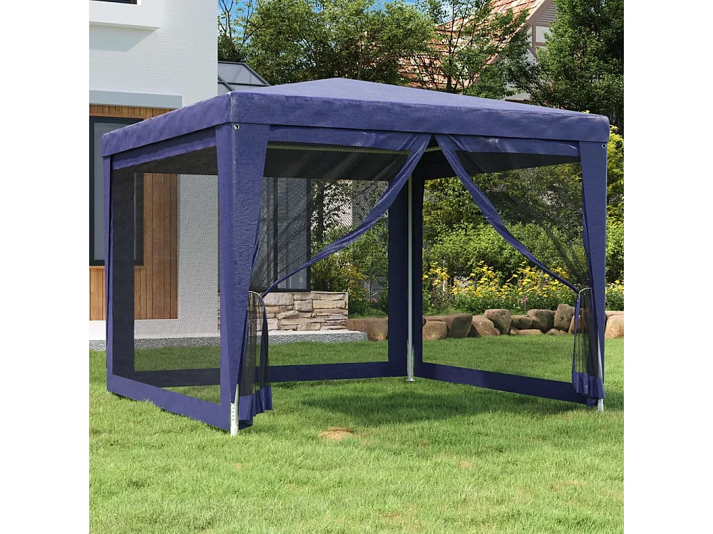 Carpa para fiestas con 4 paredes laterales de malla Azul 3x3 m HDPE