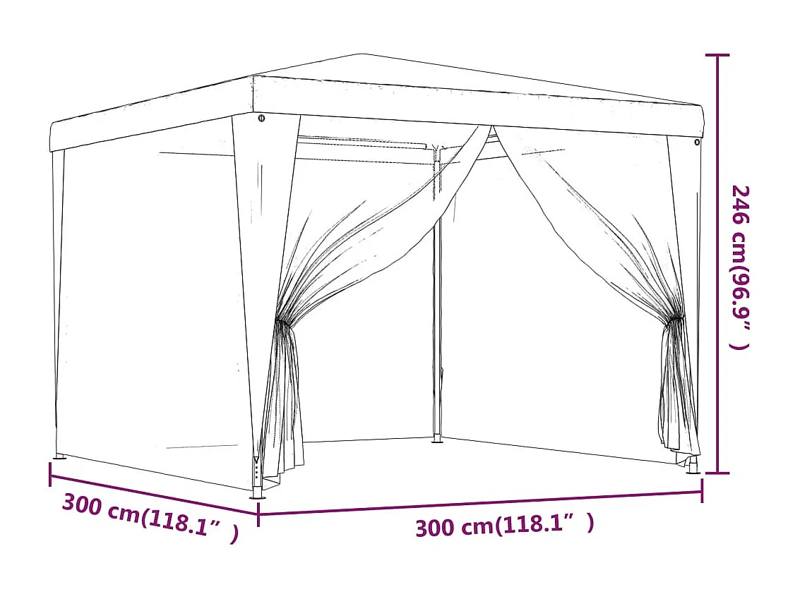 Carpa para fiestas con 4 paredes laterales de malla Azul 3x3 m HDPE