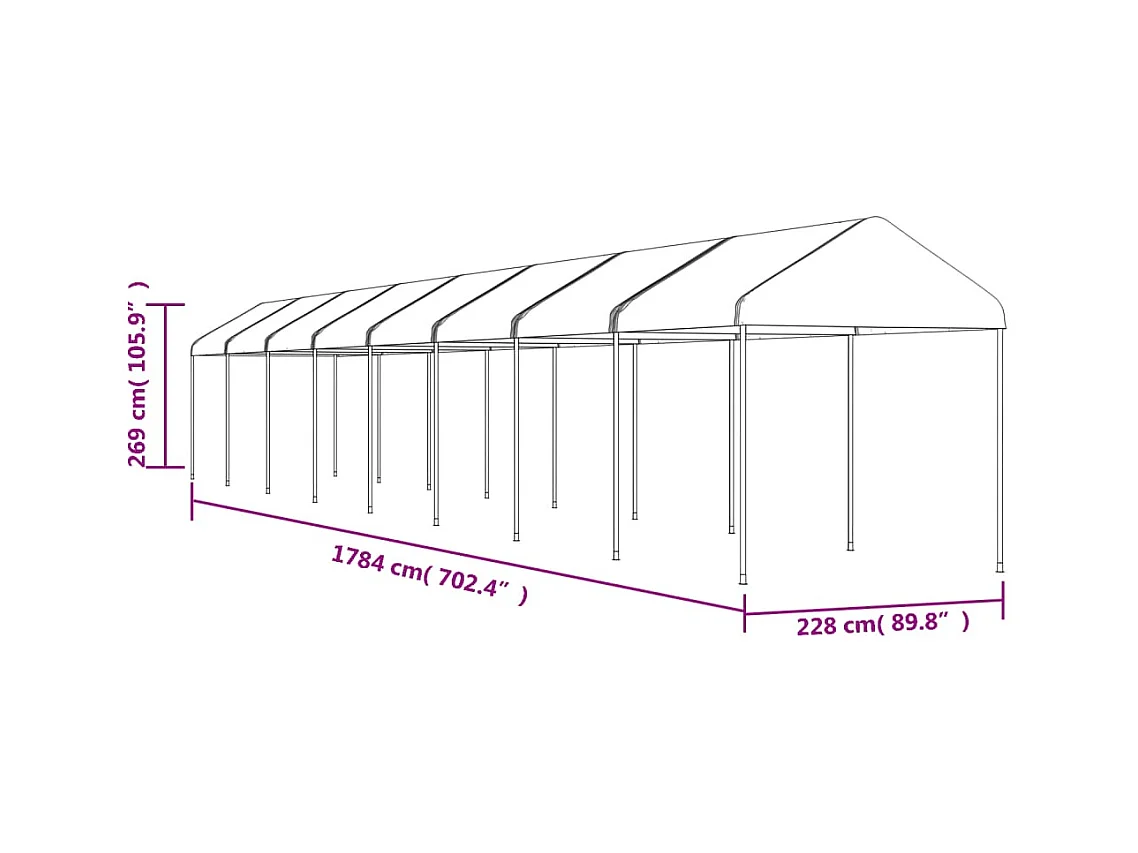 Gazebo con techo blanco 17,84x2,28x2,69 m polietileno