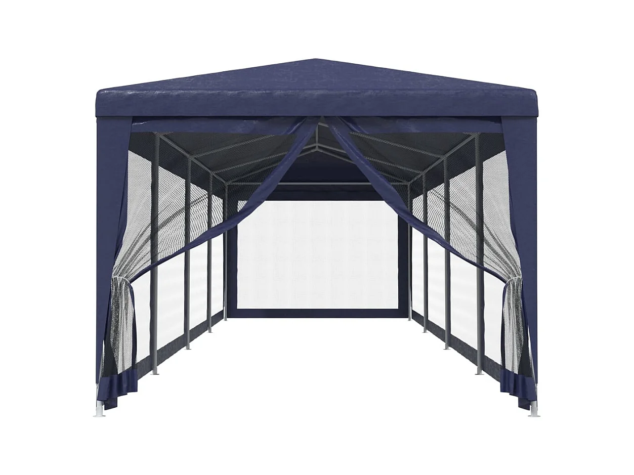 Partytent en 10 Mesh Zijwanden Blauw 3x12m HDPE