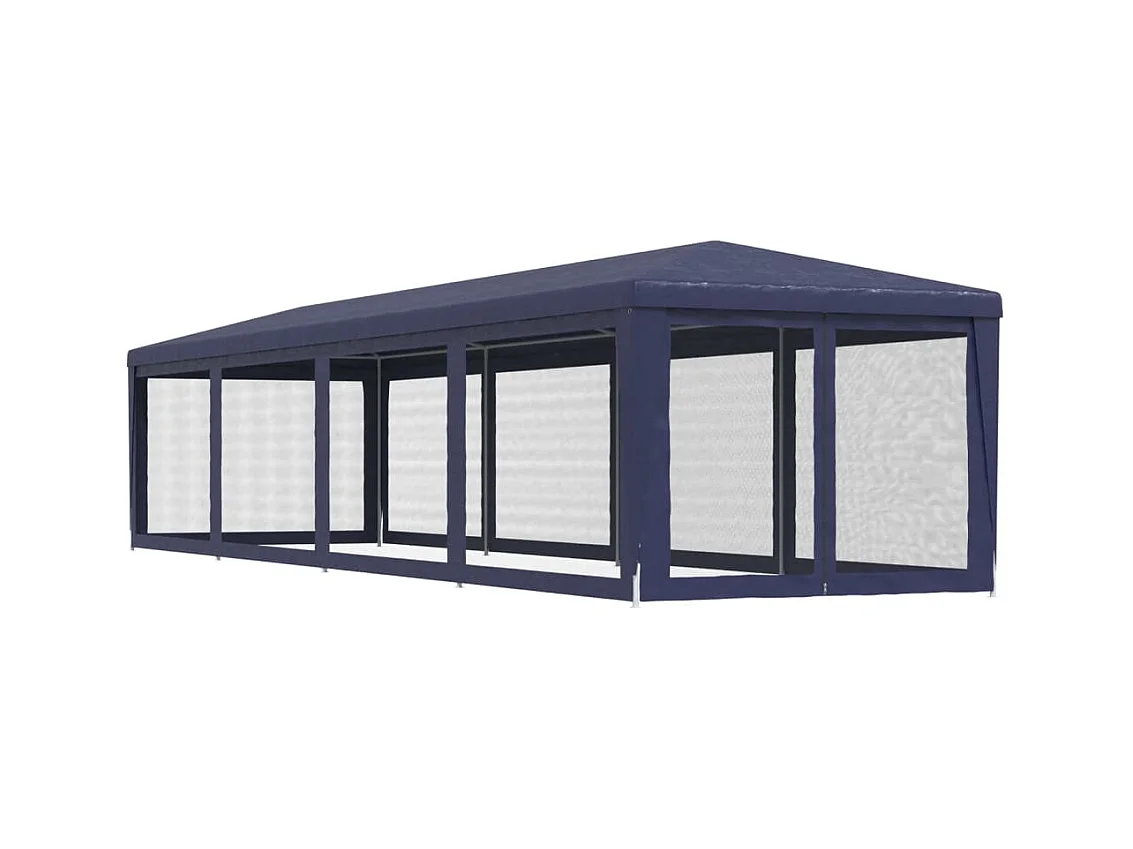 Partytent en 10 Mesh Zijwanden Blauw 3x12m HDPE