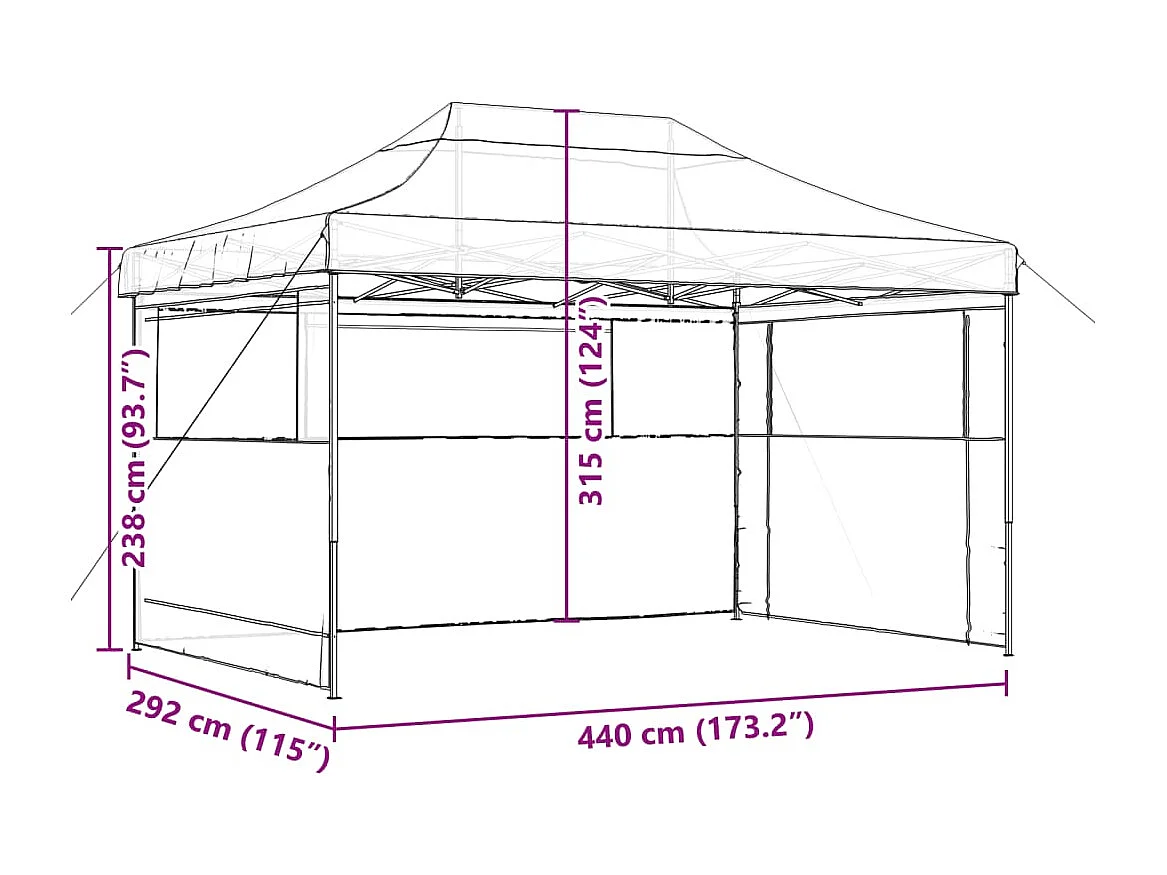 Carpa de recepción plegable retráctil con 3 paredes laterales en color topo