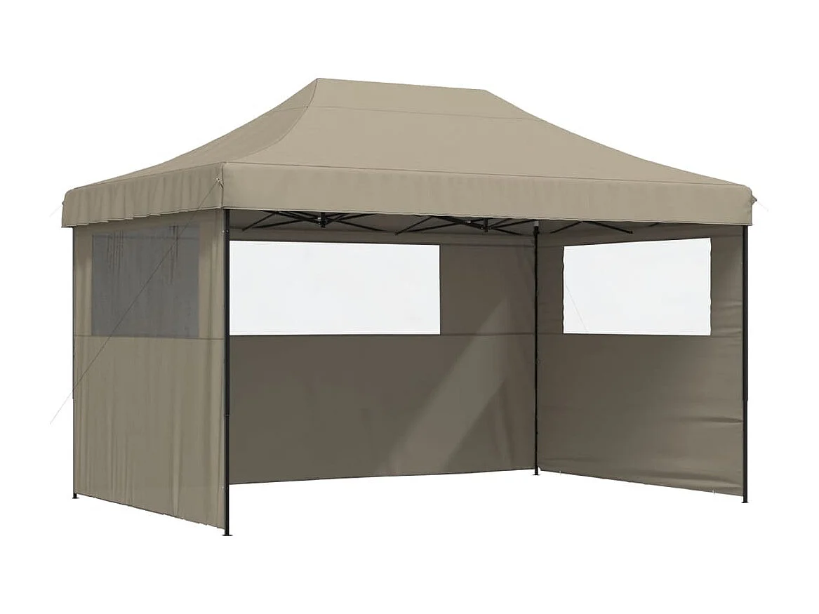 Carpa de recepción plegable retráctil con 3 paredes laterales en color topo