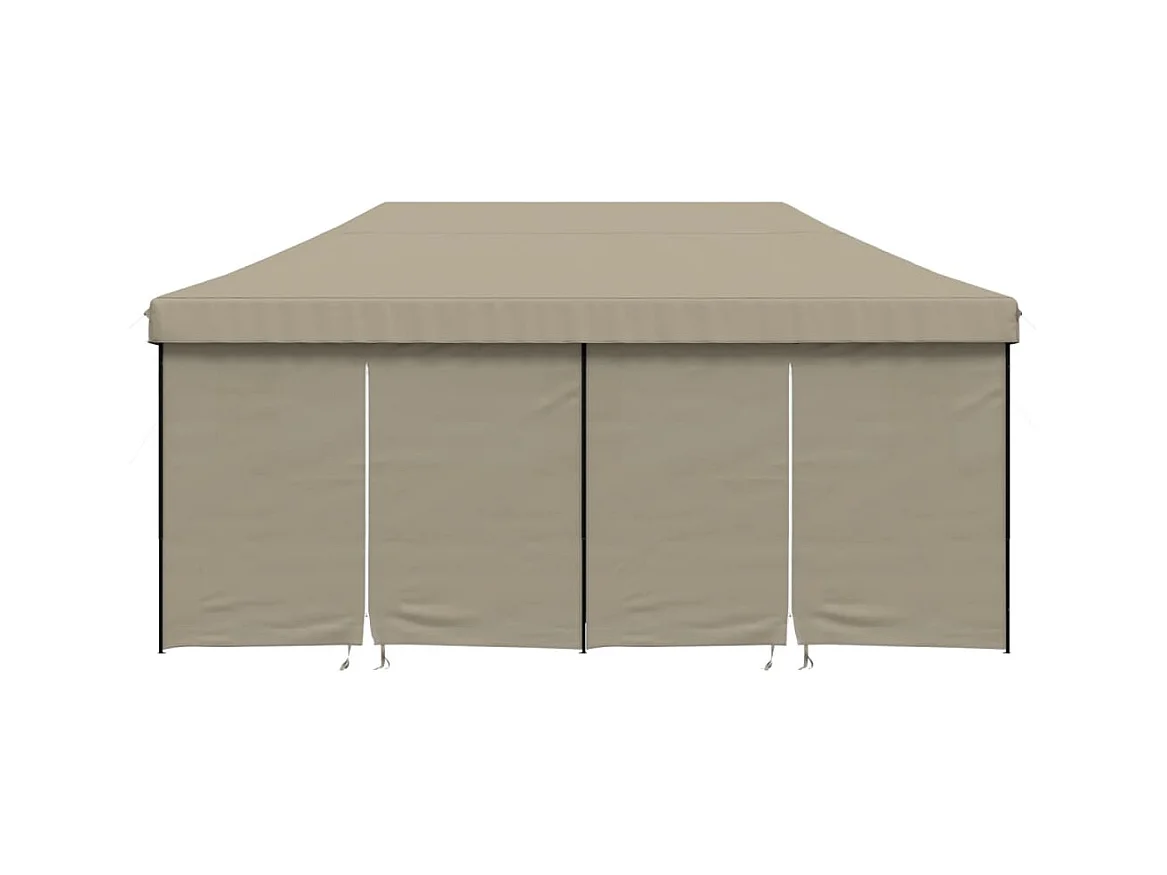 Carpa de recepción plegable retráctil con 4 paredes laterales en color topo