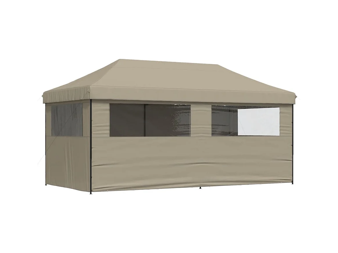 Carpa de recepción plegable retráctil con 4 paredes laterales en color topo