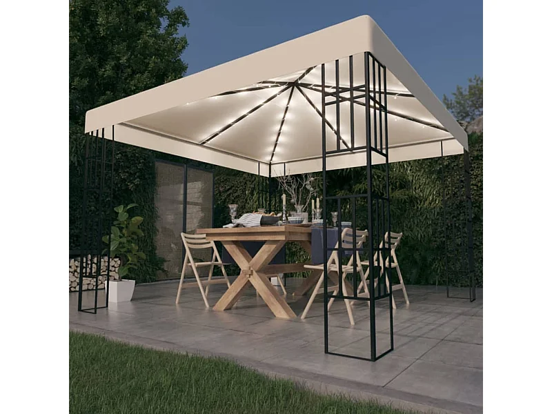Gazebo met LED-lichtkrans 3x3 m Crème