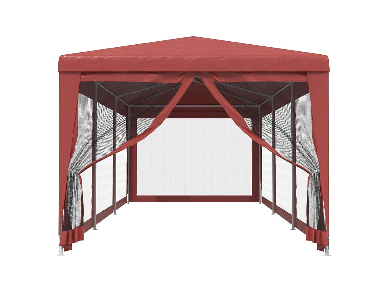 Carpa para fiestas con 8 paredes laterales de malla roja 3x9m HDPE