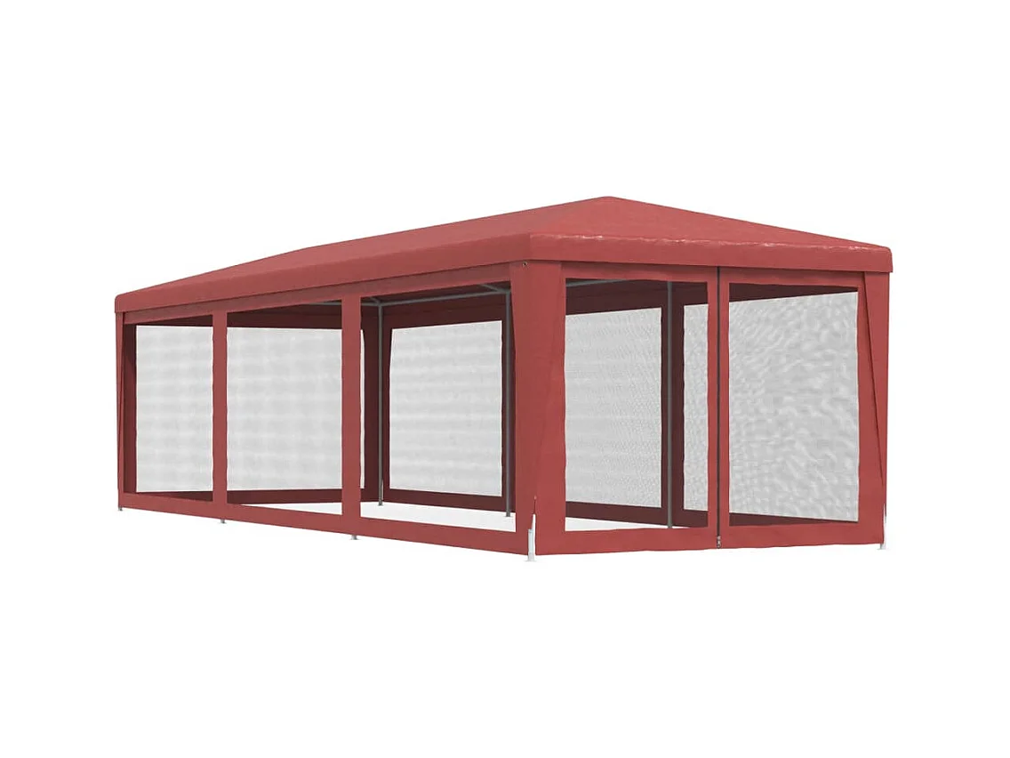 Carpa para fiestas con 8 paredes laterales de malla roja 3x9m HDPE