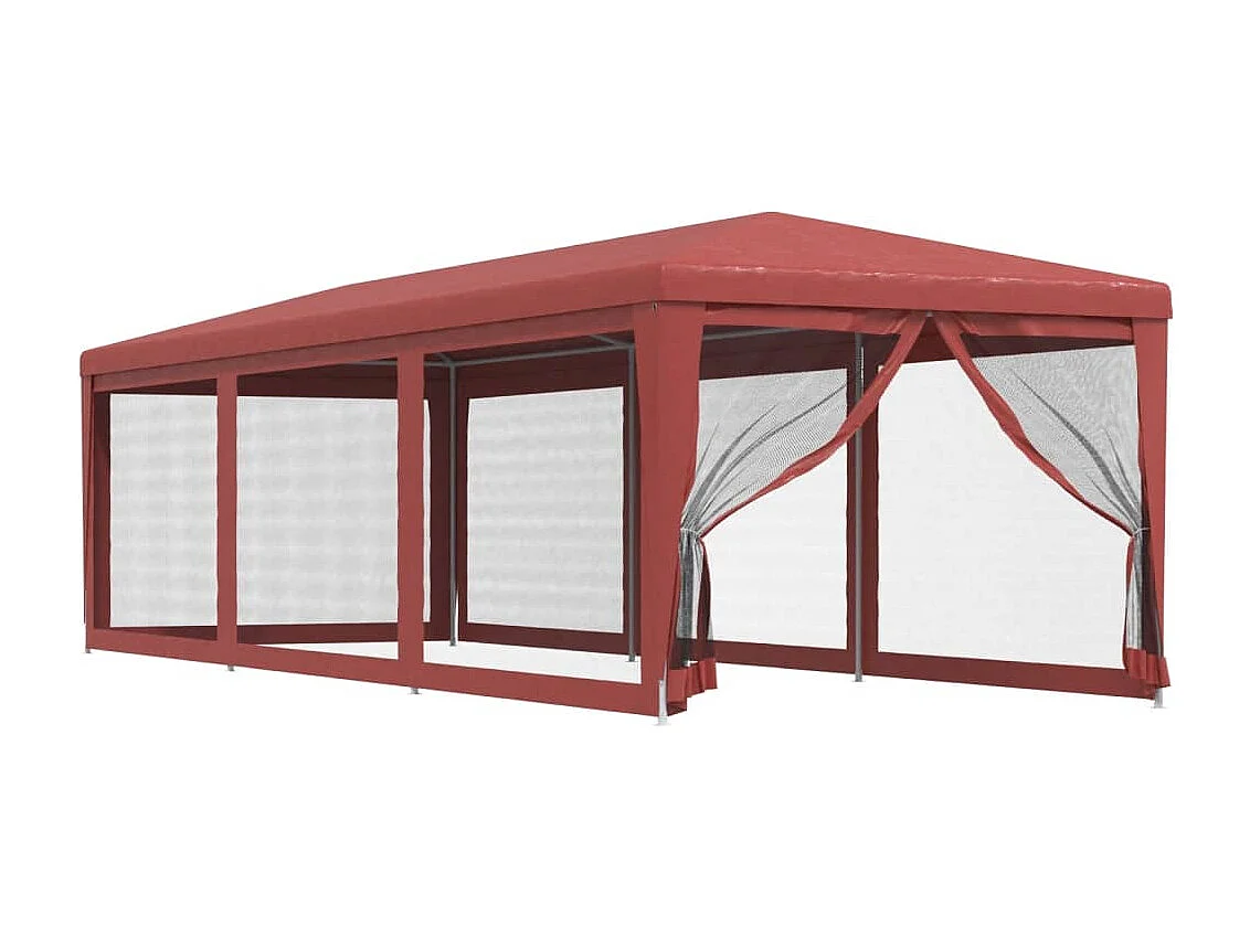 Carpa para fiestas con 8 paredes laterales de malla roja 3x9m HDPE