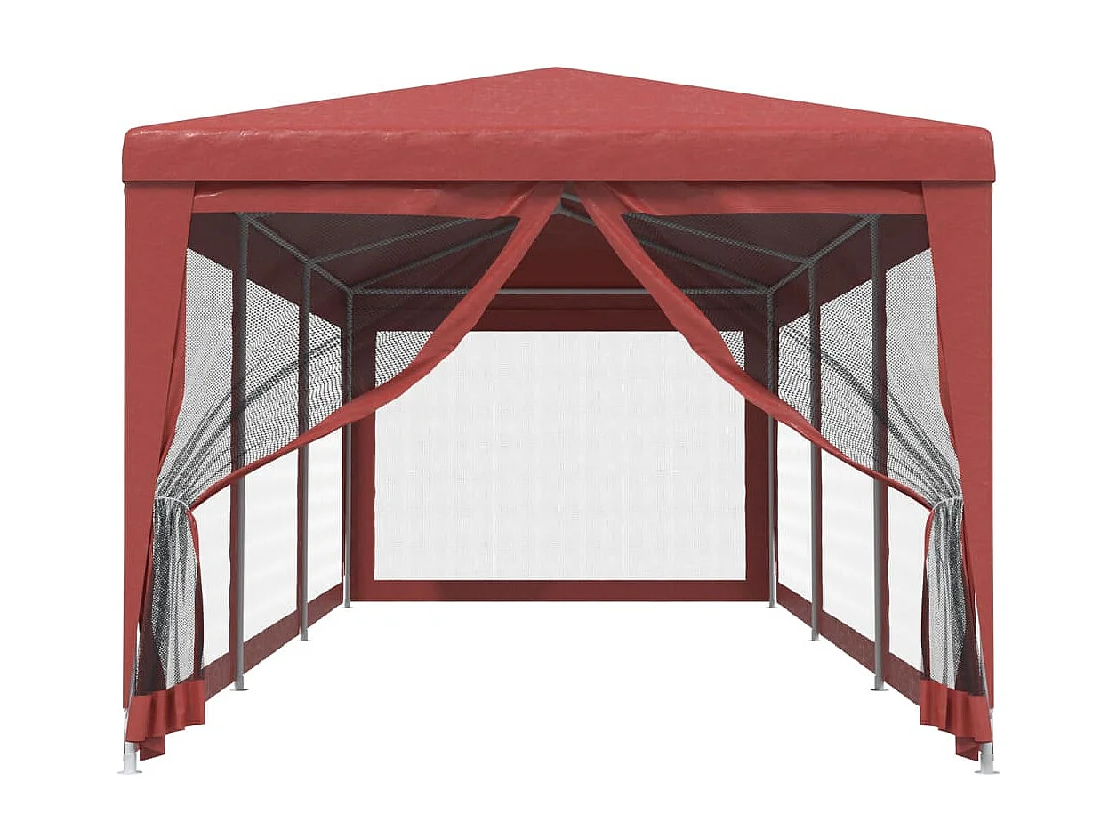 Carpa para fiestas con 8 paredes laterales de malla roja 3x9m HDPE