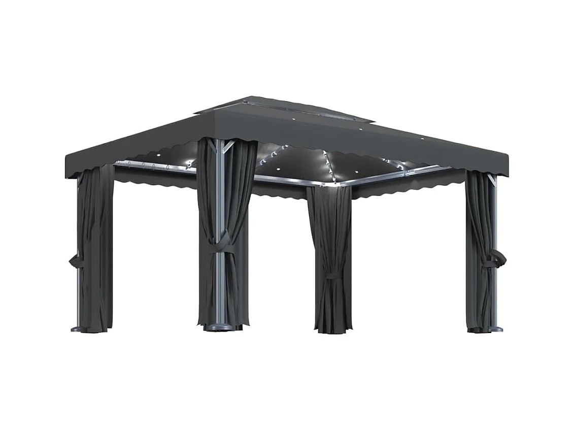 Gazebo met gordijn en LED-lichtkrans 4x3m Antraciet