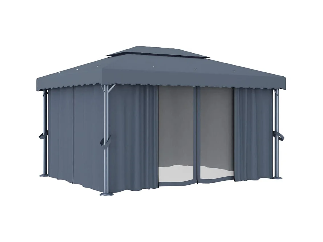 Gazebo met gordijn en LED-lichtkrans 4x3m Antraciet
