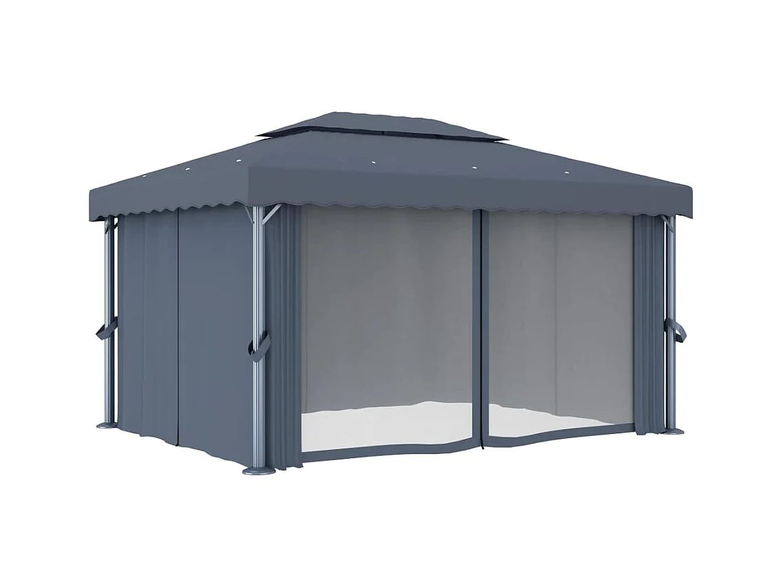 Gazebo met gordijn en LED-lichtkrans 4x3m Antraciet