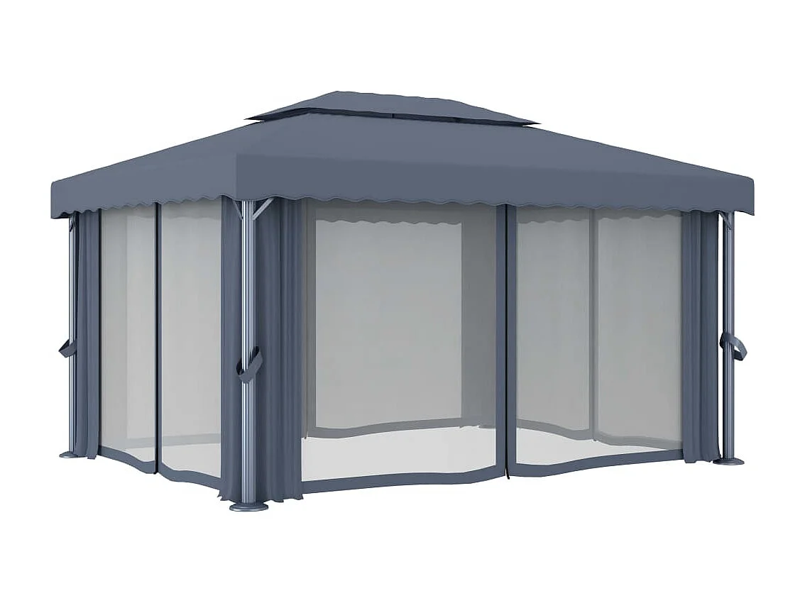 Gazebo con tenda e ghirlanda luminosa a LED 4x3m Antracite