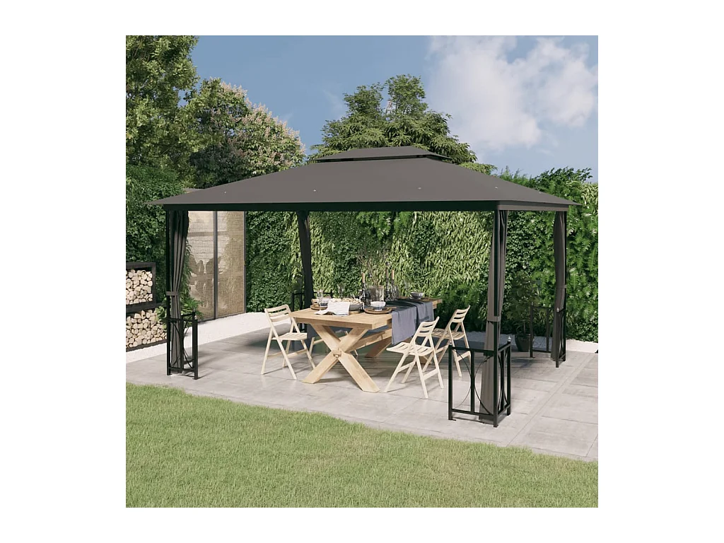 Cenador con paredes y doble techo 3x4 m Antracita