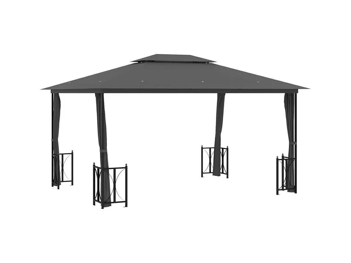 Cenador con paredes y doble techo 3x4 m Antracita