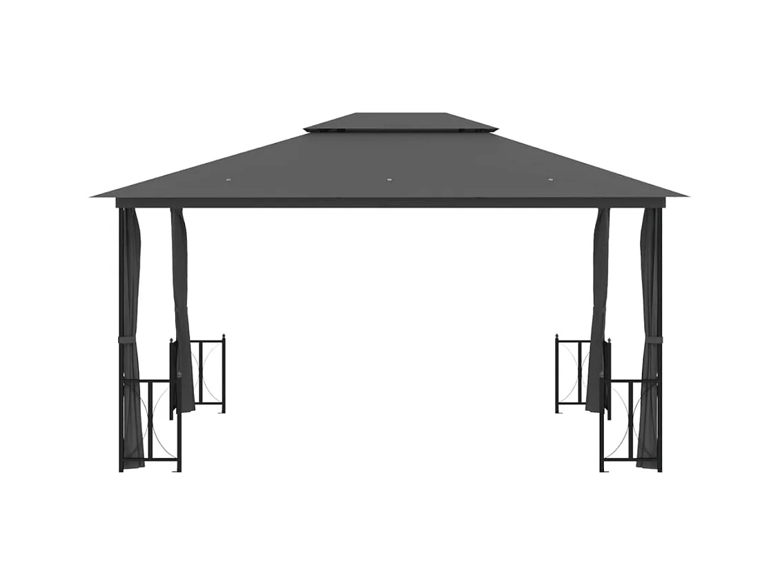 Cenador con paredes y doble techo 3x4 m Antracita