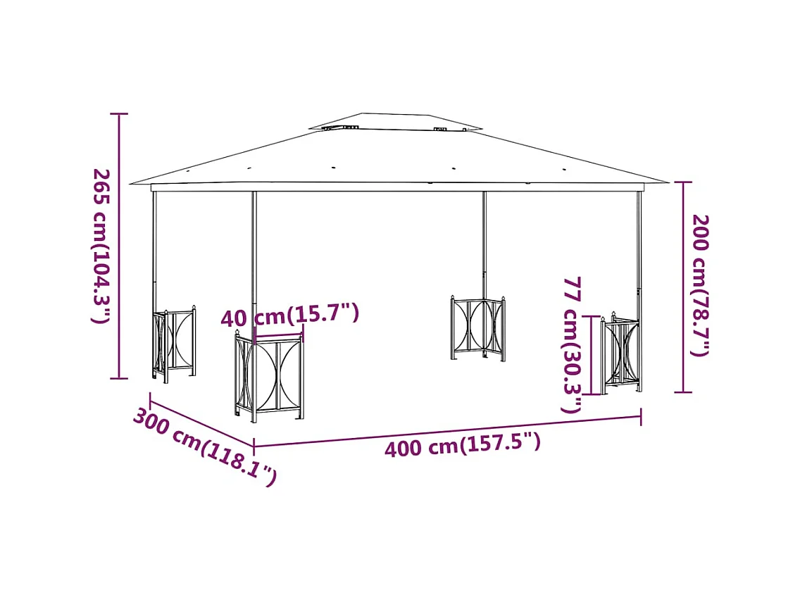 Cenador con paredes y doble techo 3x4 m Antracita