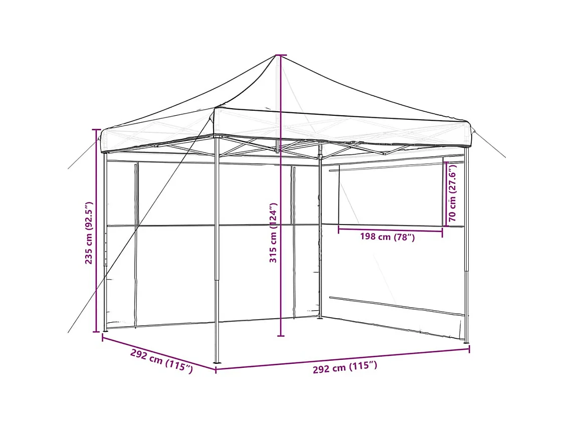 Carpa de recepción plegable emergente con 2 paredes laterales