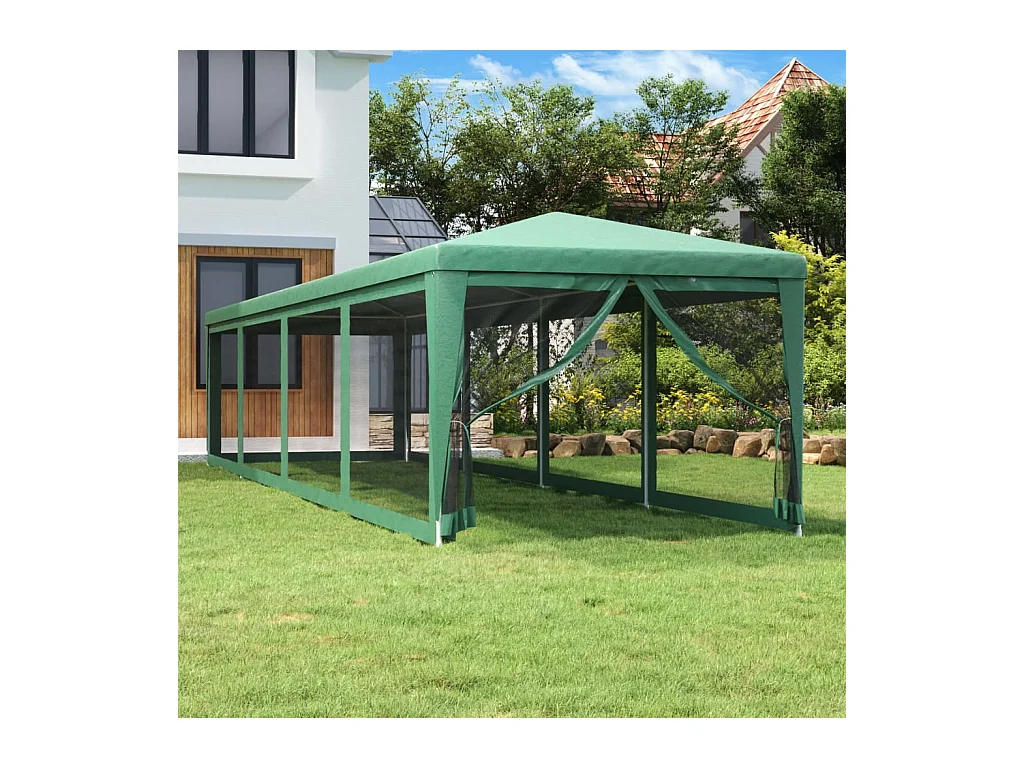 Carpa para fiestas y 10 paredes laterales de malla verde 3x12m HDPE