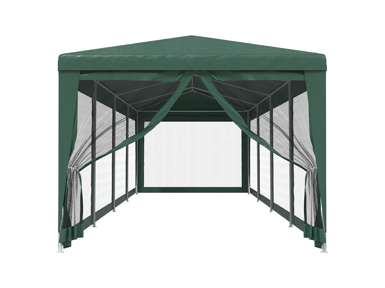 Carpa para fiestas y 10 paredes laterales de malla verde 3x12m HDPE