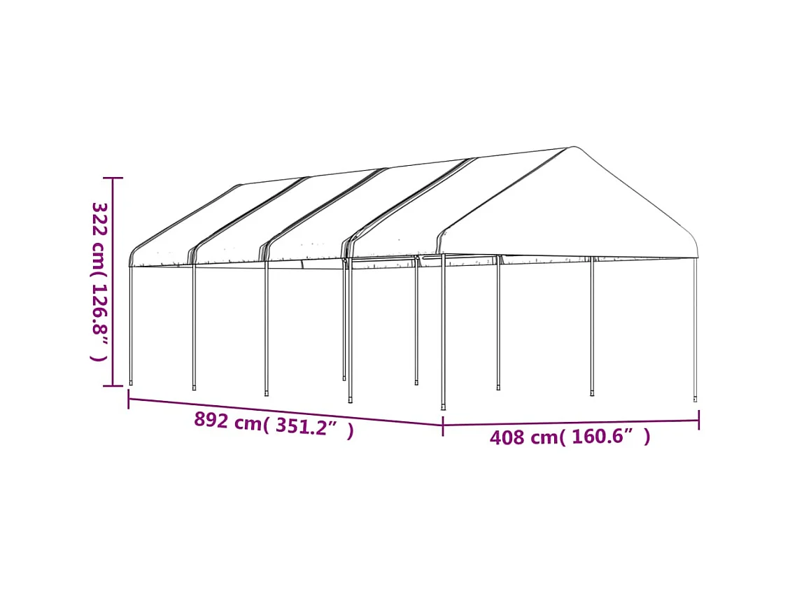 Gazebo con tetto bianco 8,92x4,08x3,22 m in polietilene