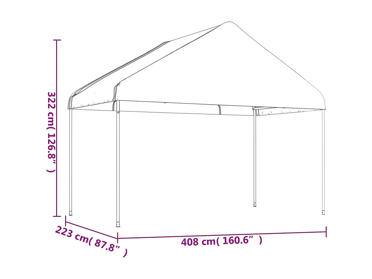 Gazebo con tetto bianco 8,92x4,08x3,22 m in polietilene