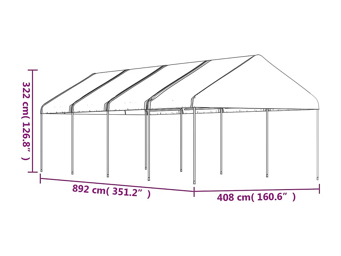 Gazebo con techo blanco 8,92x4,08x3,22 m polietileno