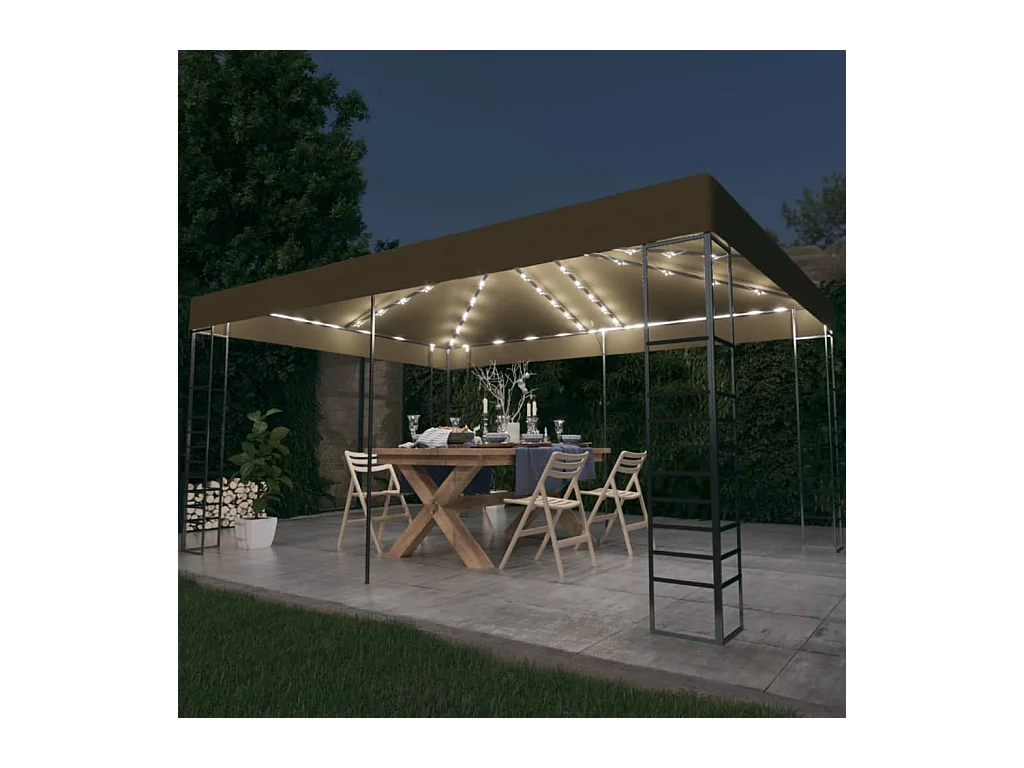 Cenador con guirnalda de luces LED 3x4 m color topo