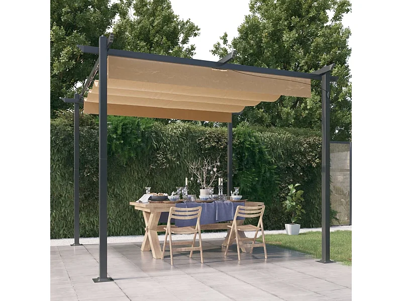 Tuinprieel met uitschuifbaar dak 3x3 m Taupe