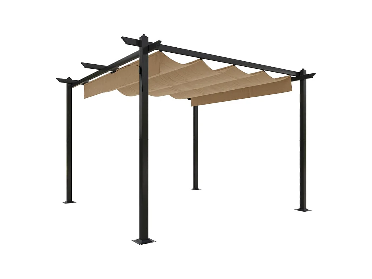 Gazebo da giardino con tetto retrattile 3x3 m Taupe