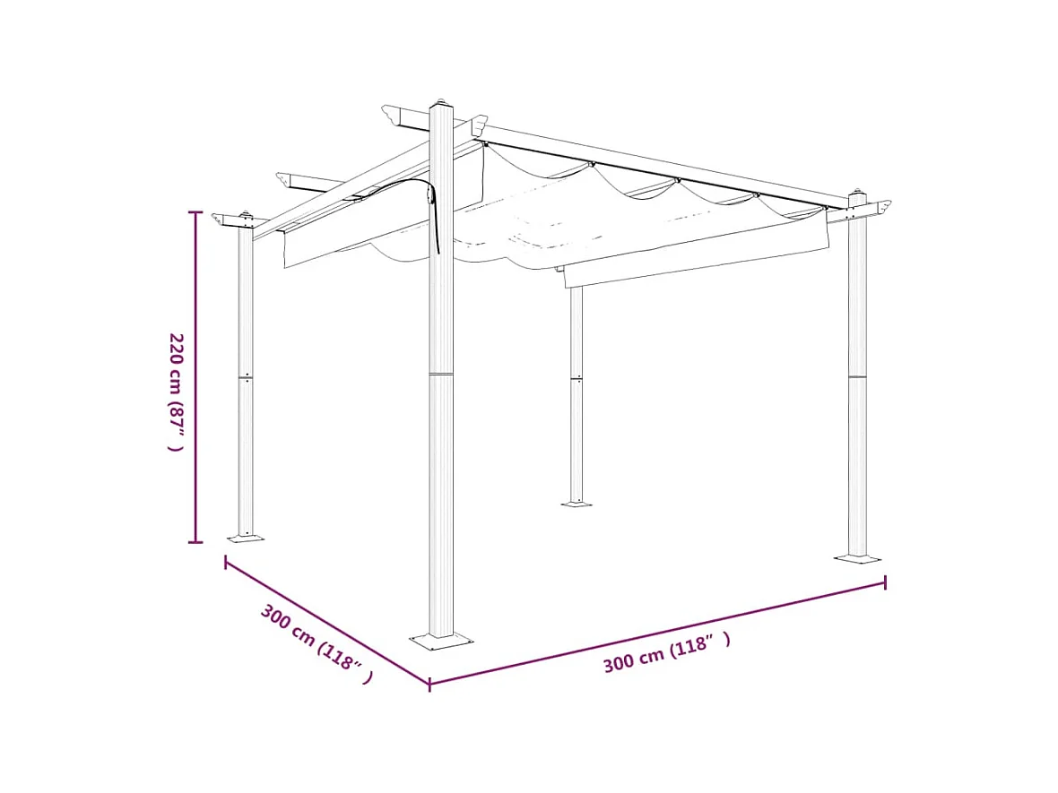 Gazebo da giardino con tetto retrattile 3x3 m Taupe
