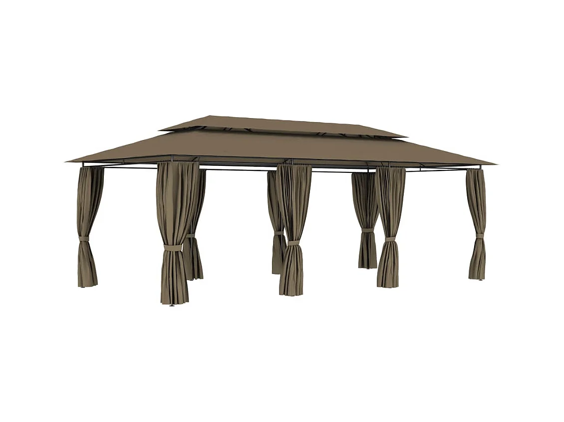 Gazebo con tende 600x298x270 cm Tortora 180 g/m²